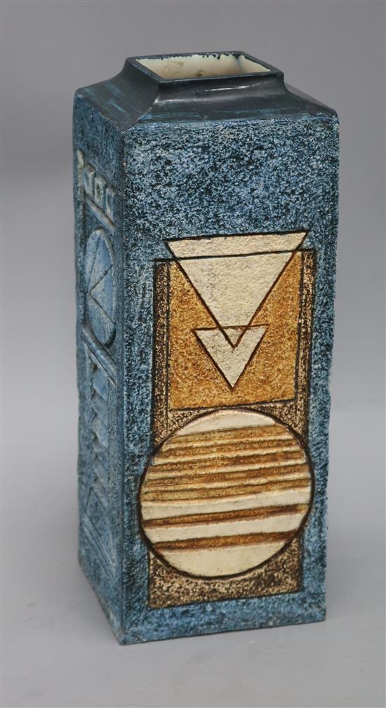 A tall Troika square vase by Alison Brigden c.1977-83 32.5cm